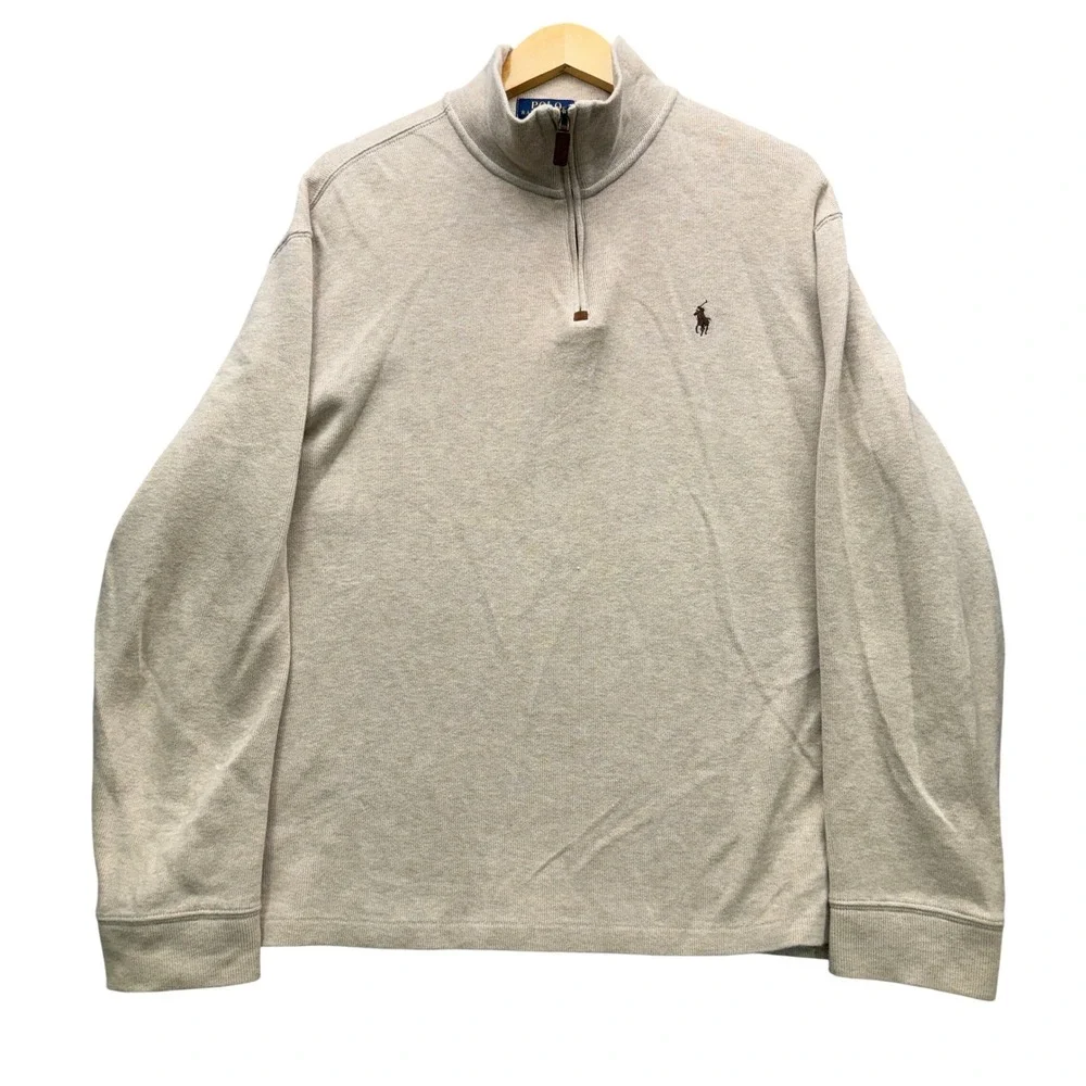 Polo Ralph Lauren Quarter Zip Pullover Mens Large Tan Long Sleeve Fleece Casual